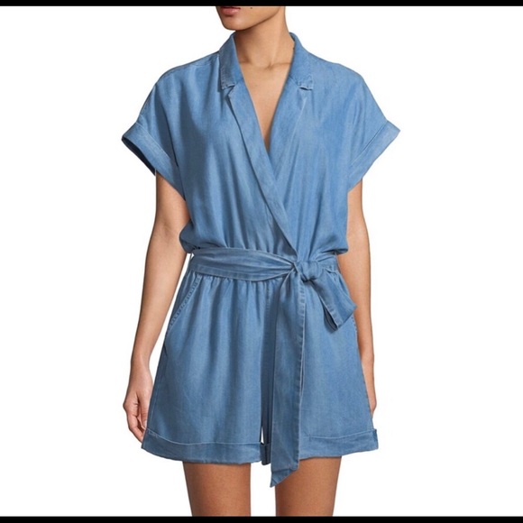 Etienne Marcel Blue Chambray Romper w Pockets - Picture 13 of 14